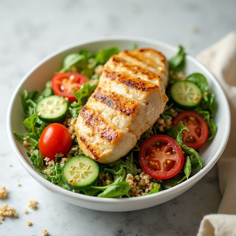 Grilled Chicken Salad with Crunchy Greens and Lemon Vinaigrette
