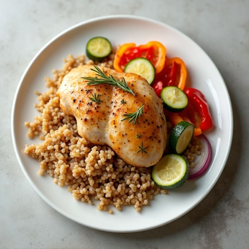 Lemon Herb Roasted Chicken with Brown Rice and Roasted Vegetables