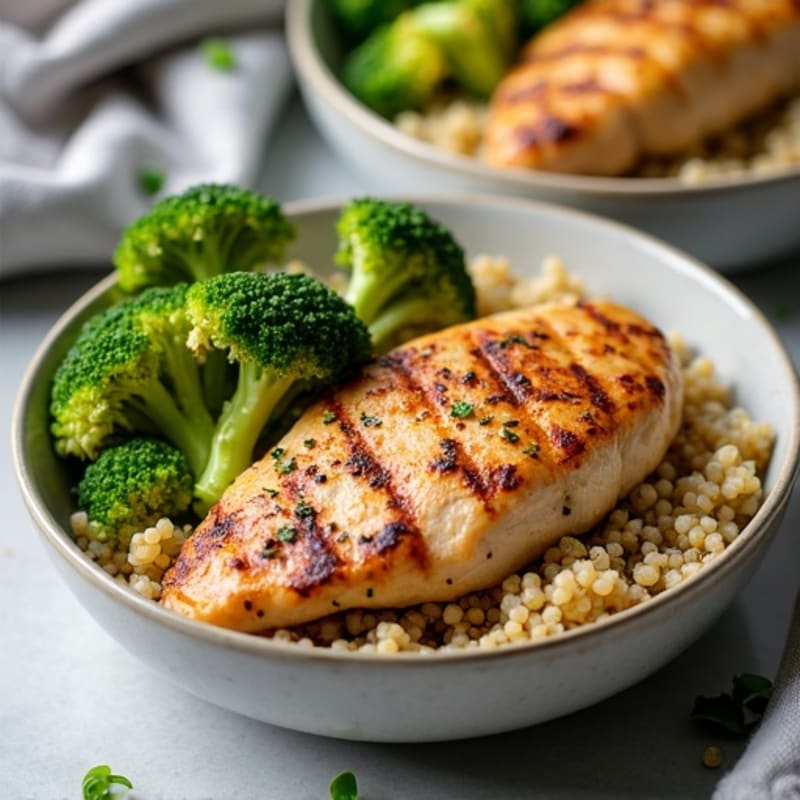 Grilled Chicken Breast with Roasted Broccoli and Quinoa
