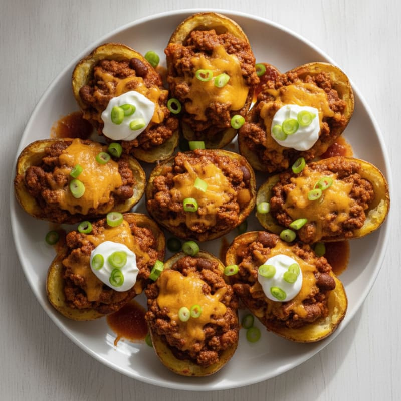 Loaded Chili Cheese Potato Skins