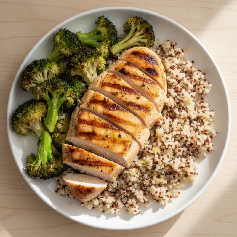 Grilled Chicken Breast with Quinoa and Roasted Broccoli