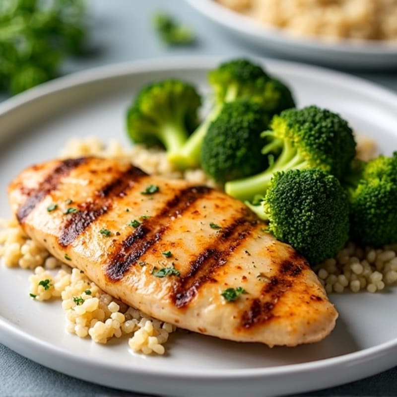 Grilled Chicken Breast with Roasted Broccoli and Quinoa