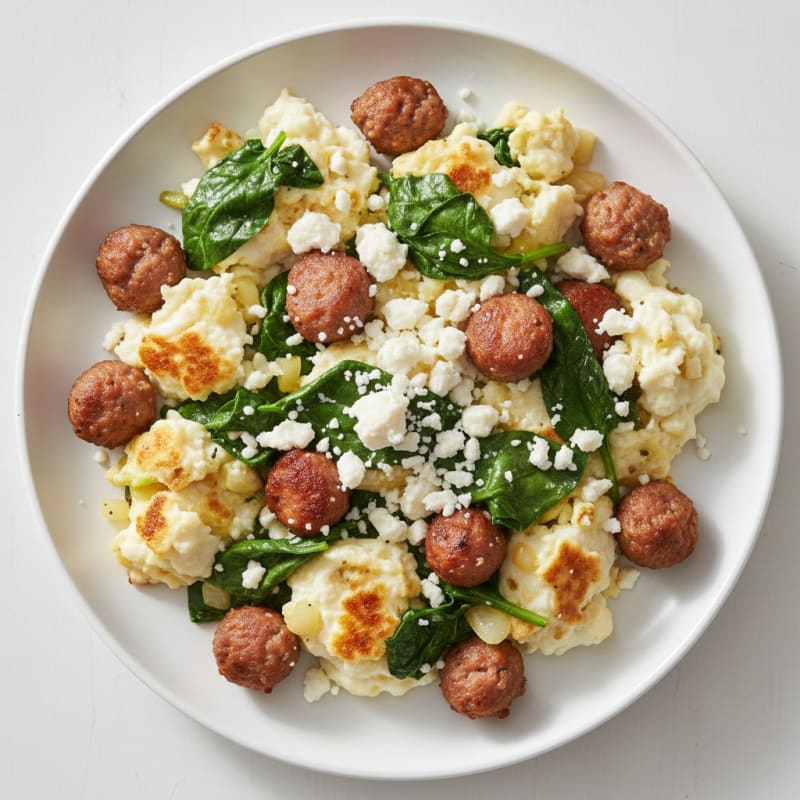 Egg White and Turkey Sausage Scramble with Spinach and Feta