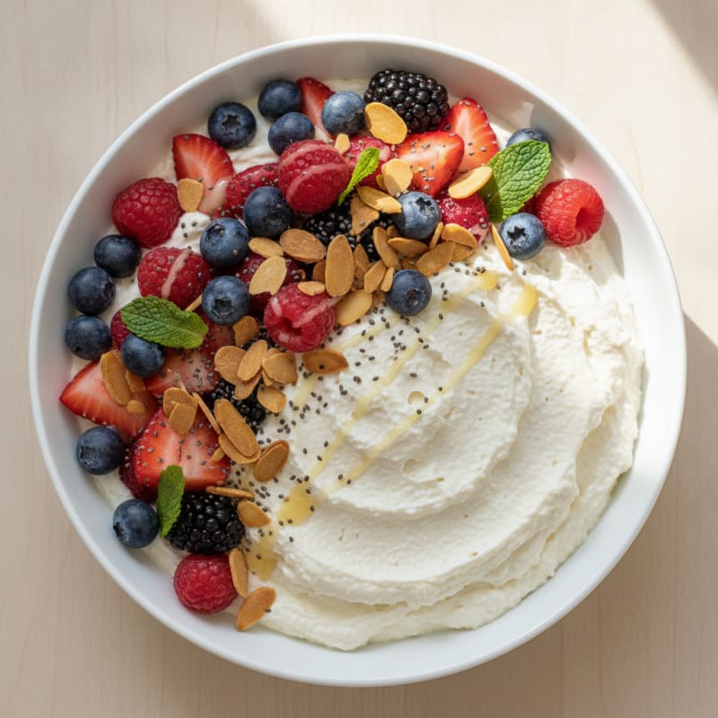 Greek Yogurt Protein Bowl with Mixed Berries and Almonds