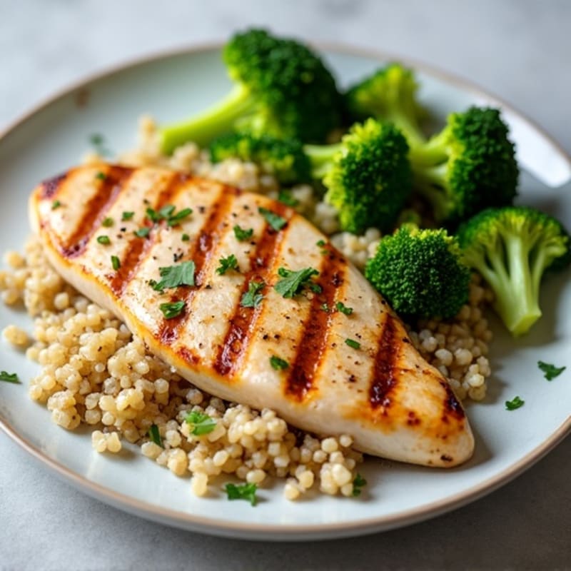 Grilled Chicken Breast with Quinoa and Roasted Broccoli
