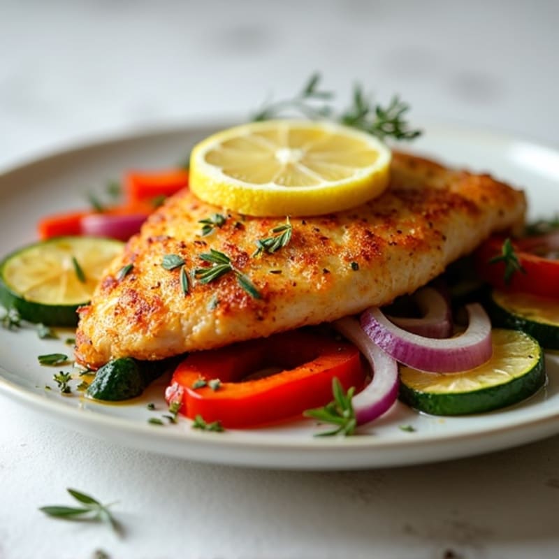 Crispy Lemon-Herb Chicken Breast with Roasted Vegetables