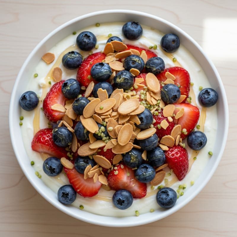 Creamy Greek Yogurt with Protein Powder and Fresh Berries