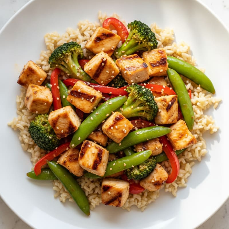 Grilled Chicken and Vegetable Stir Fry with Brown Rice