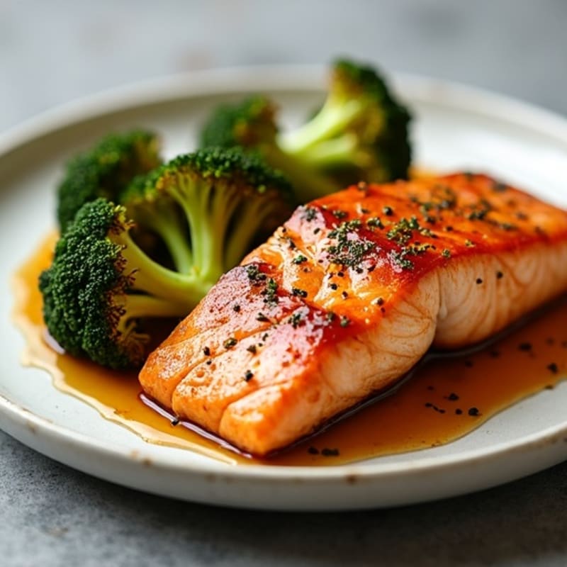 Maple-Glazed Salmon with Roasted Sweet Potatoes and Broccoli