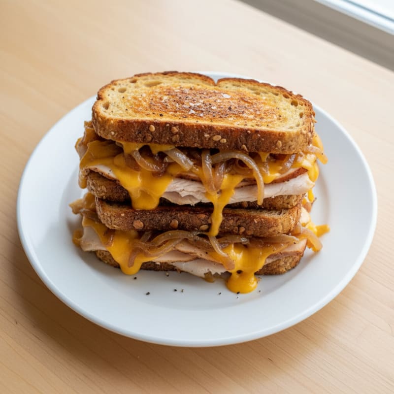 Triple-Decker Grilled Cheese with Caramelized Onions