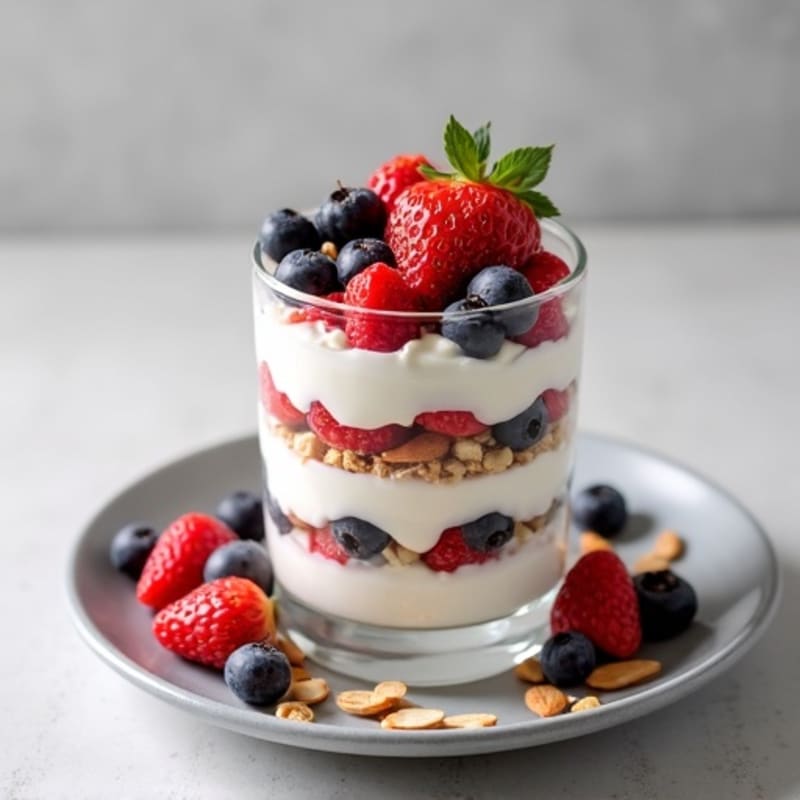 High-Protein Greek Yogurt Parfait with Mixed Berries and Chopped Nuts