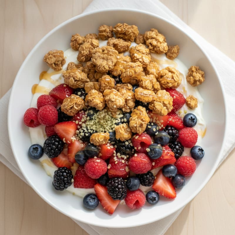 Greek Yogurt Bowl with Mixed Berries and Protein Granola