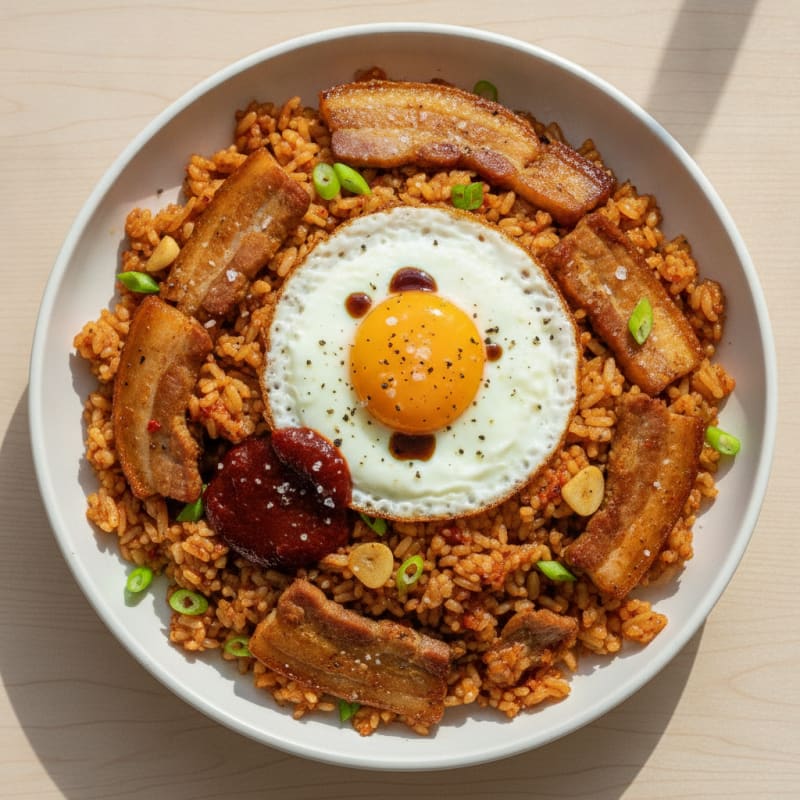 Kimchi Fried Rice with Pork Belly