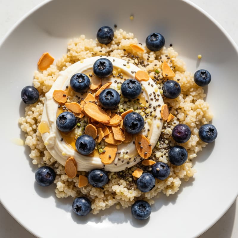 Silky Tofu and Quinoa Breakfast Bowl with Berries