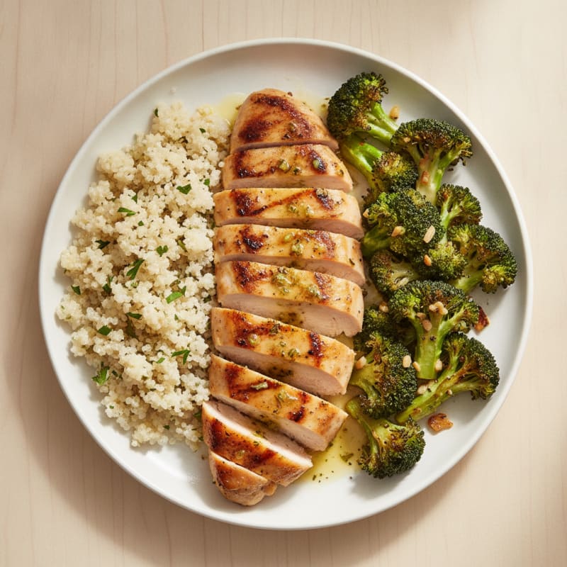 Grilled Chicken Breast with Quinoa and Roasted Broccoli