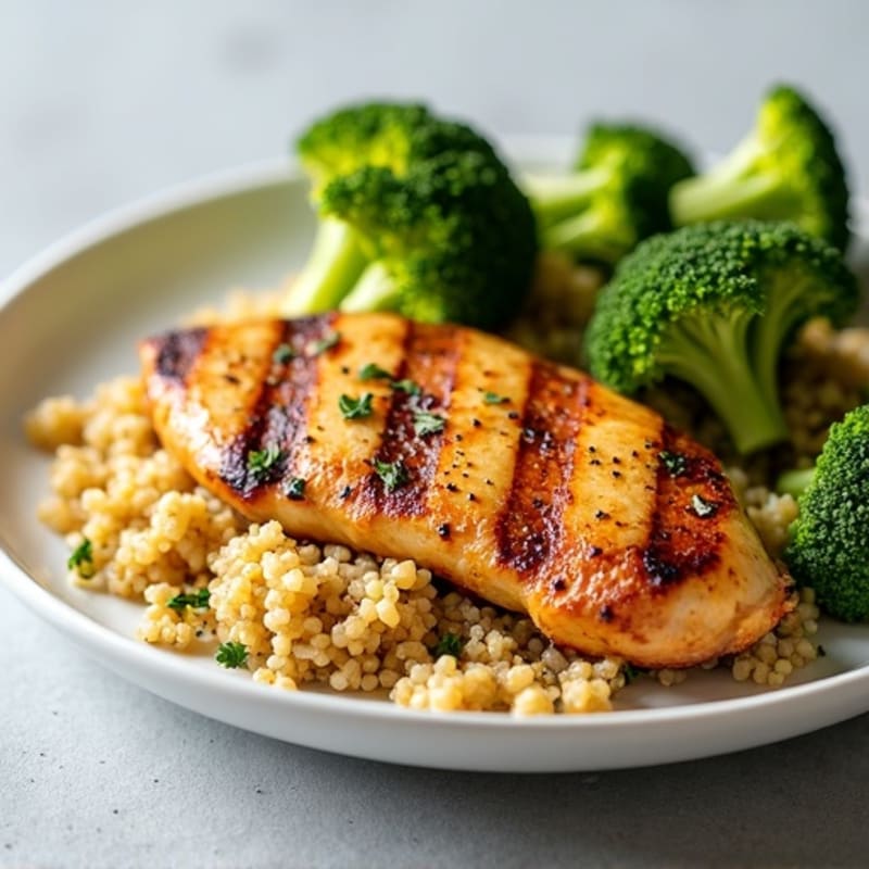Grilled Chicken Breast with Quinoa and Roasted Broccoli