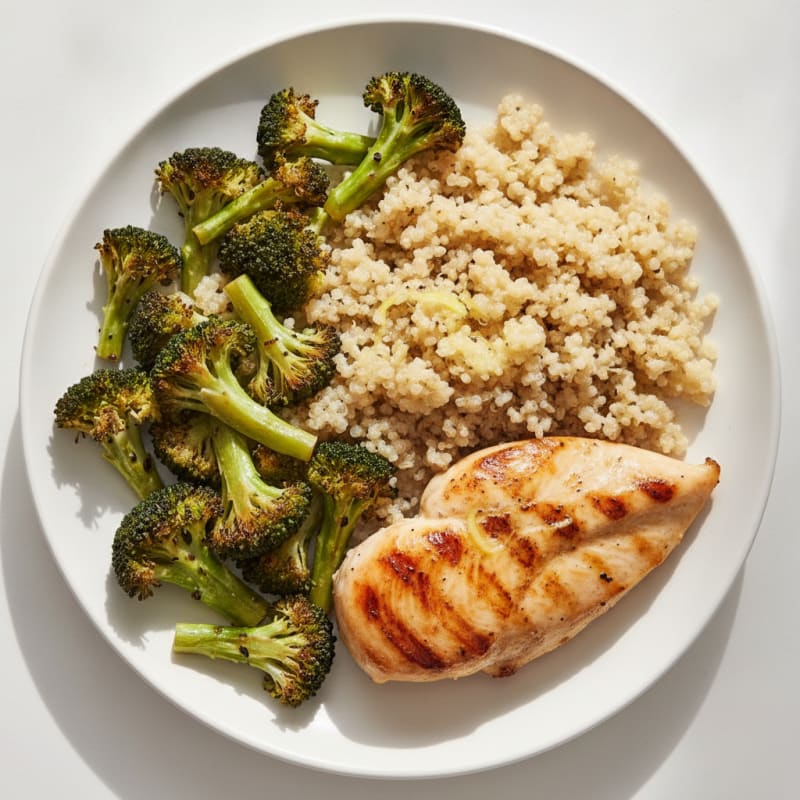 Grilled Chicken Breast with Quinoa and Roasted Broccoli