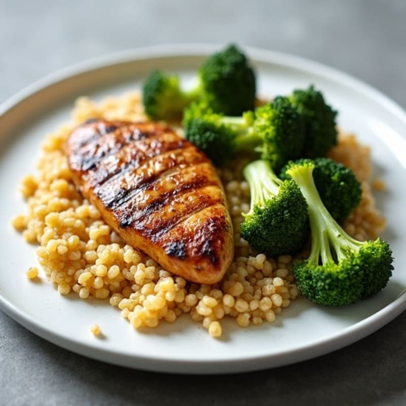 Grilled Chicken Breast with Roasted Broccoli and Quinoa