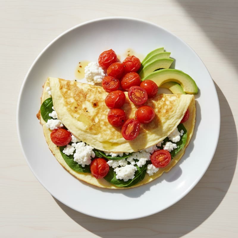 Egg White Spinach Omelette with Cottage Cheese and Cherry Tomatoes