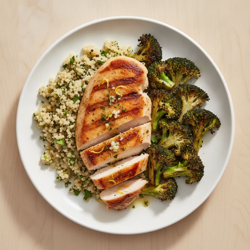 Grilled Chicken Breast with Quinoa and Roasted Broccoli