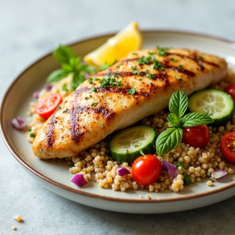 Grilled Chicken Breast with Crunchy Quinoa Salad and Lemon Vinaigrette