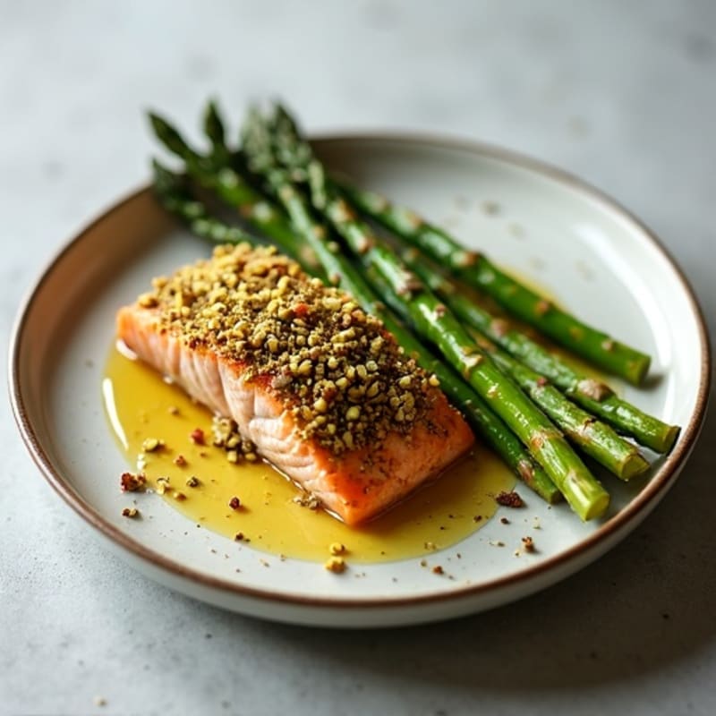 Pistachio-Crusted Salmon with Roasted Asparagus