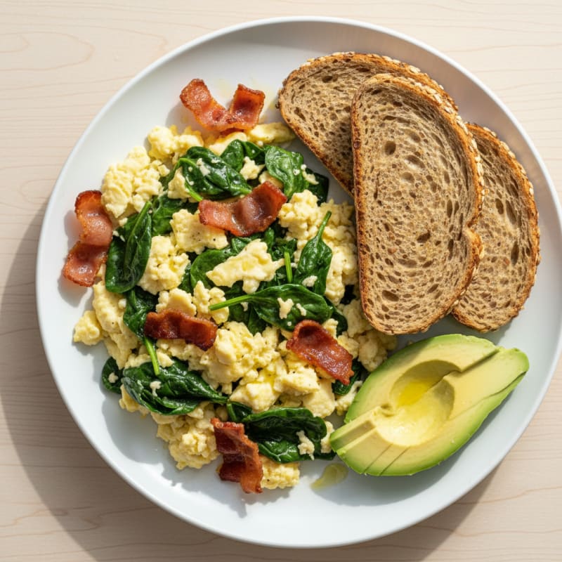 Egg White Scramble with Spinach and Turkey Bacon