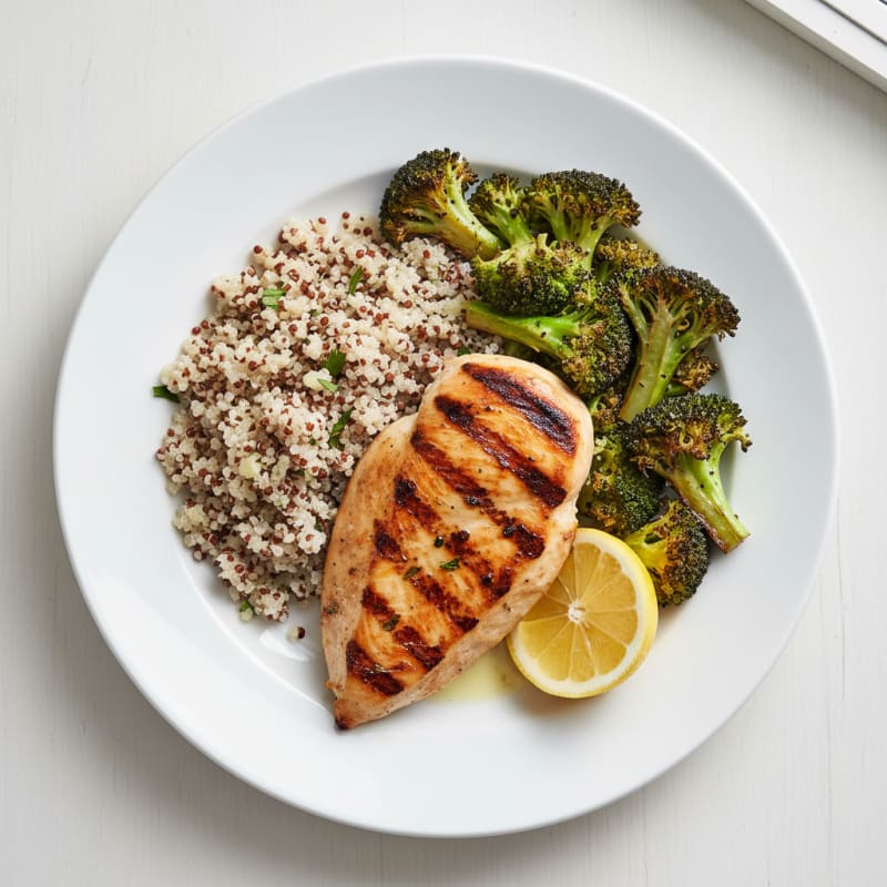 Grilled Chicken Breast with Roasted Broccoli and Quinoa