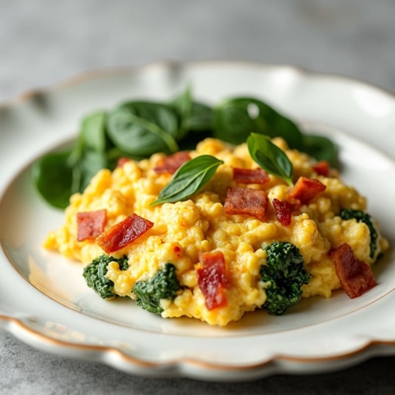 Cottage Cheese Egg Scramble with Spinach and Turkey Bacon
