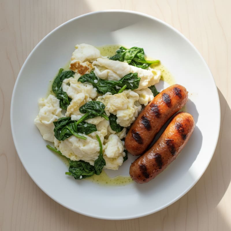 Egg White Spinach Scramble with Grilled Turkey Sausage