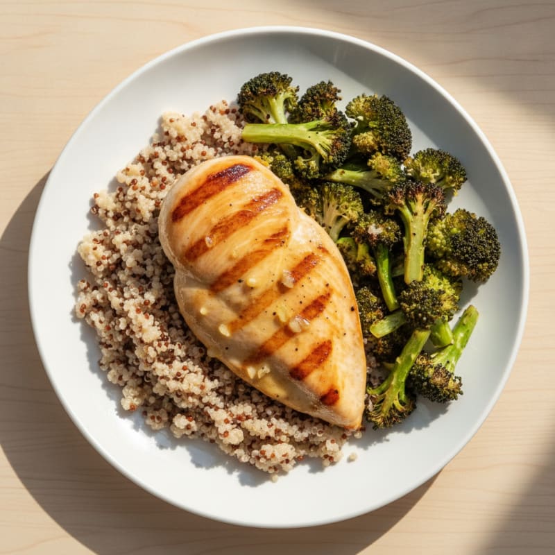 Grilled Chicken Breast with Quinoa and Roasted Broccoli