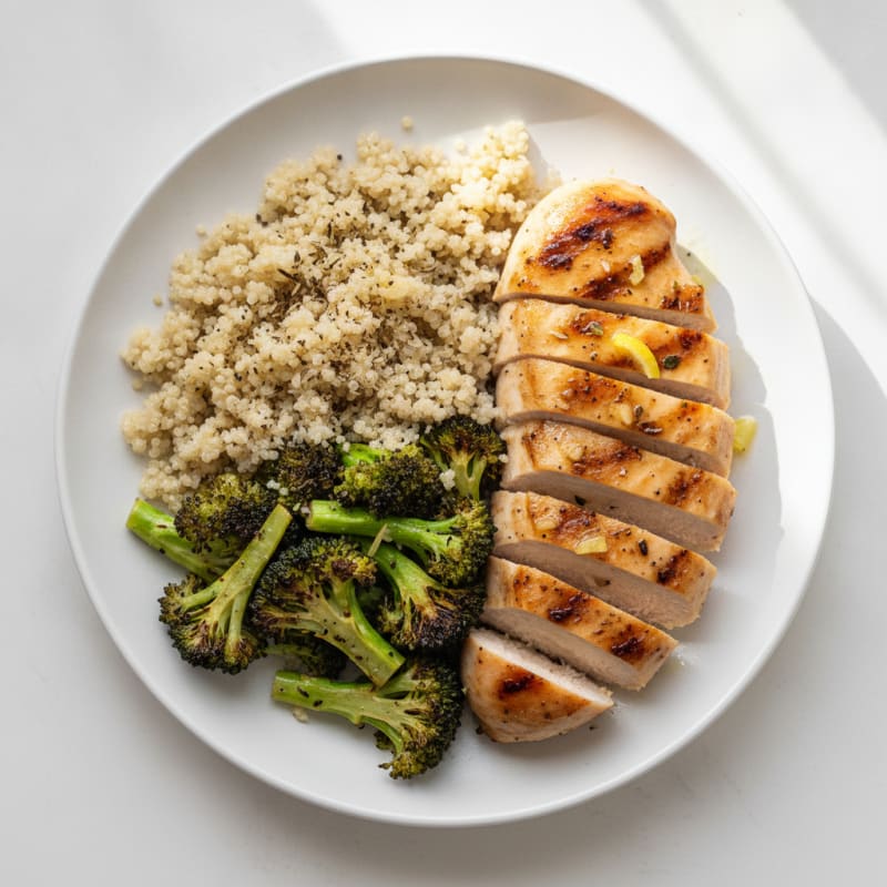 Grilled Chicken Breast with Quinoa and Roasted Broccoli