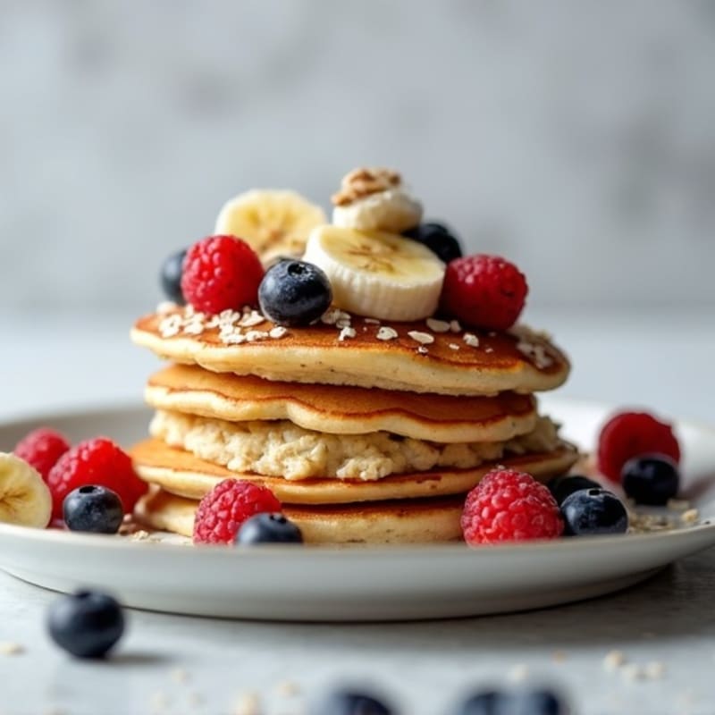 Fluffy High-Protein Oat Pancakes with Fresh Berries
