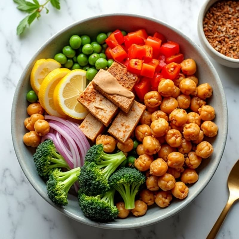 Crispy Roasted Chickpea and Vegetable Bowl with Creamy Tahini