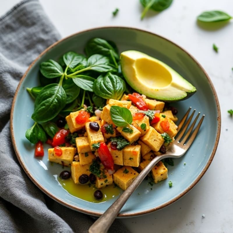 Silky Tofu Scramble with Black Beans and Spinach