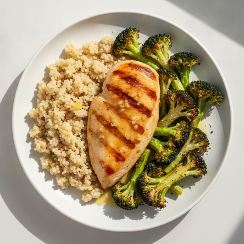 Grilled Chicken Breast with Quinoa and Roasted Broccoli