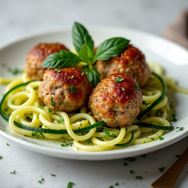 Herb-Roasted Ground Turkey Meatballs with Zucchini Noodles