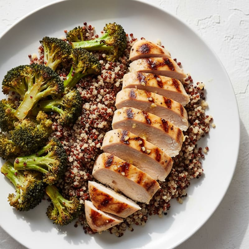 Grilled Chicken Breast with Quinoa and Roasted Broccoli