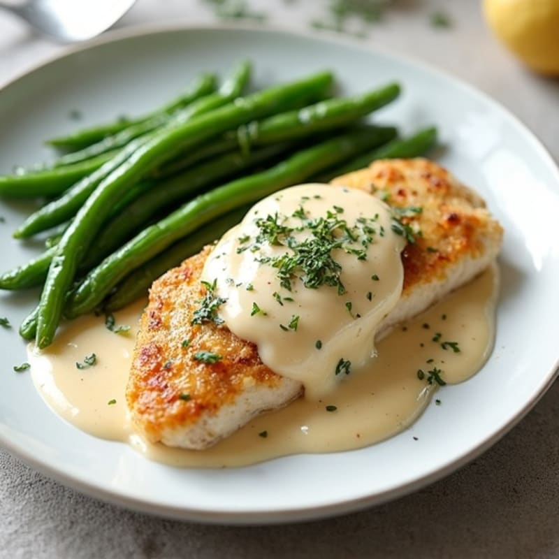 Creamy Garlic Chicken with Roasted Green Beans