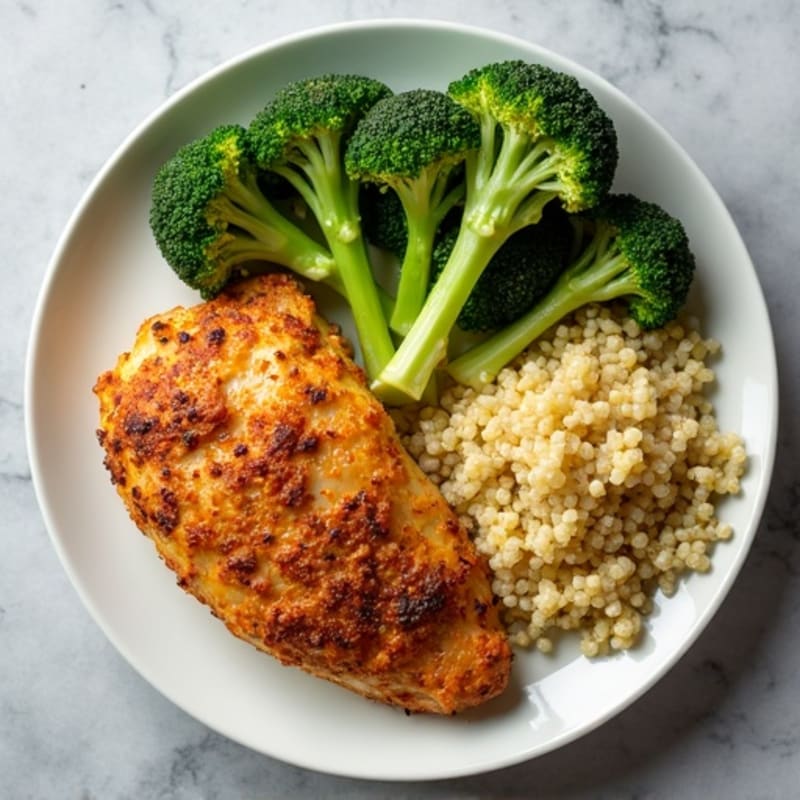 Crispy Lemon Garlic Chicken with Roasted Broccoli and Quinoa