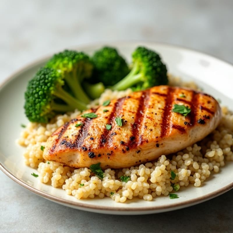 Grilled Chicken Breast with Quinoa and Steamed Broccoli