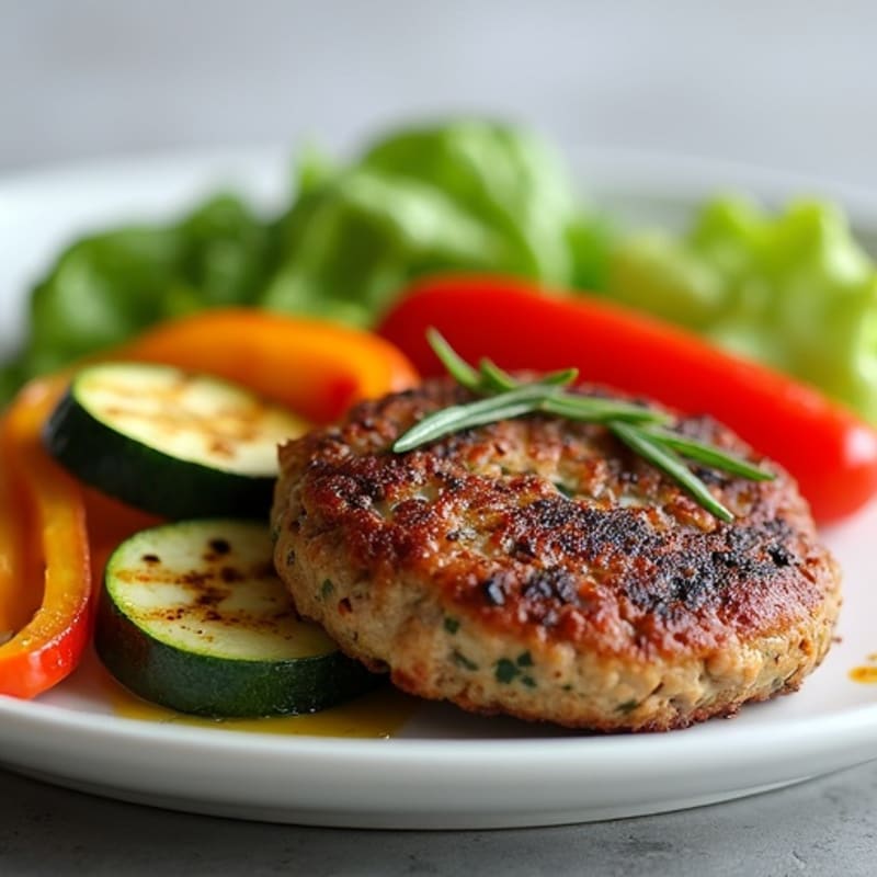 Herb-Seasoned Bunless Beef Patties with Grilled Vegetables