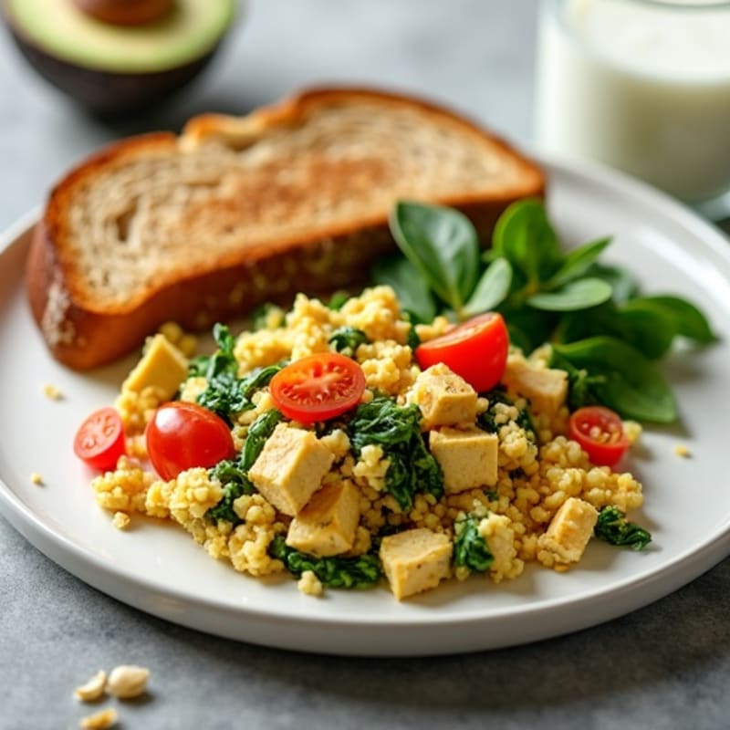 Creamy Tofu Scramble with Spinach and Cherry Tomatoes