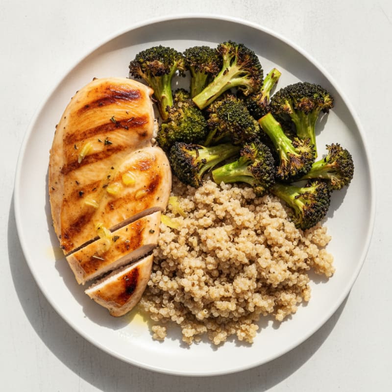 Grilled Chicken Breast with Roasted Broccoli and Quinoa