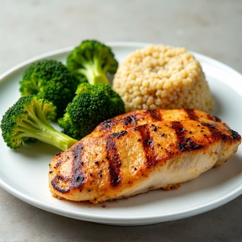 Grilled Chicken Breast with Steamed Broccoli and Quinoa
