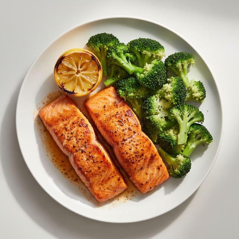 Spiced Yogurt Marinated Salmon with Steamed Broccoli