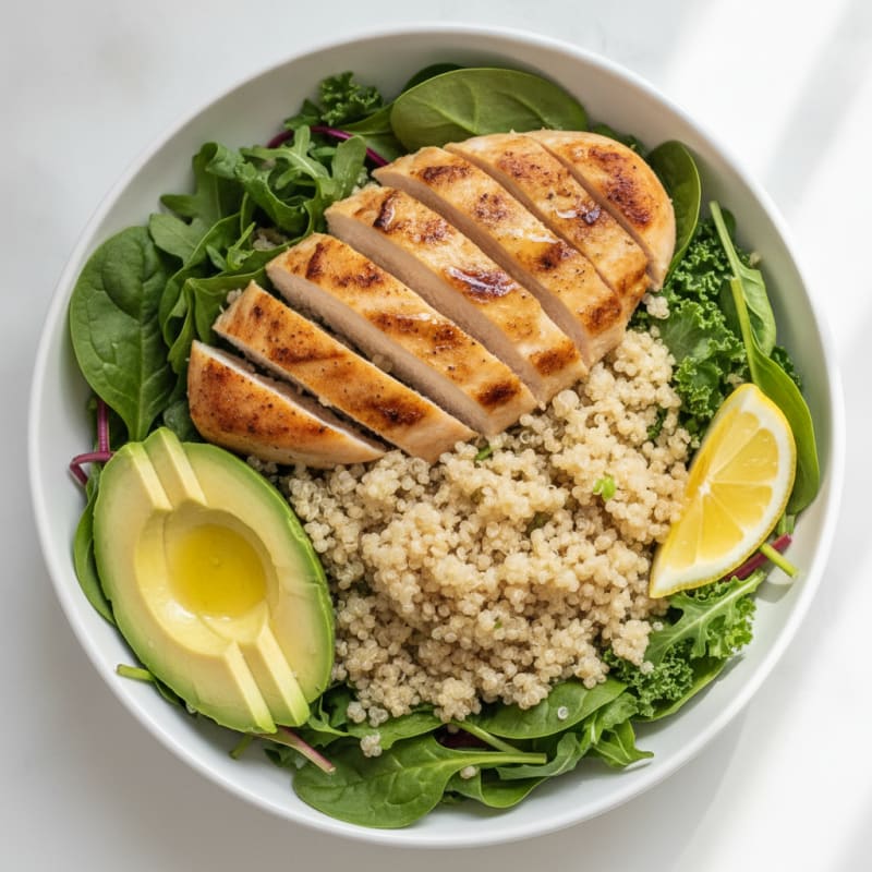 Grilled Chicken Quinoa Bowl with Fresh Greens