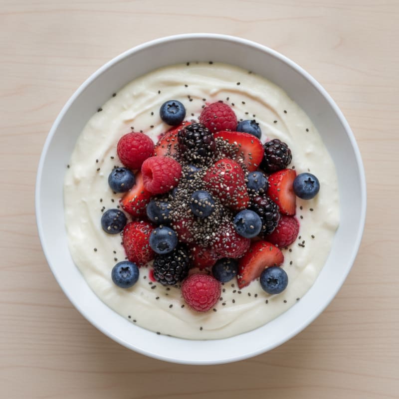 Silky Greek Yogurt Protein Pudding with Mixed Berries