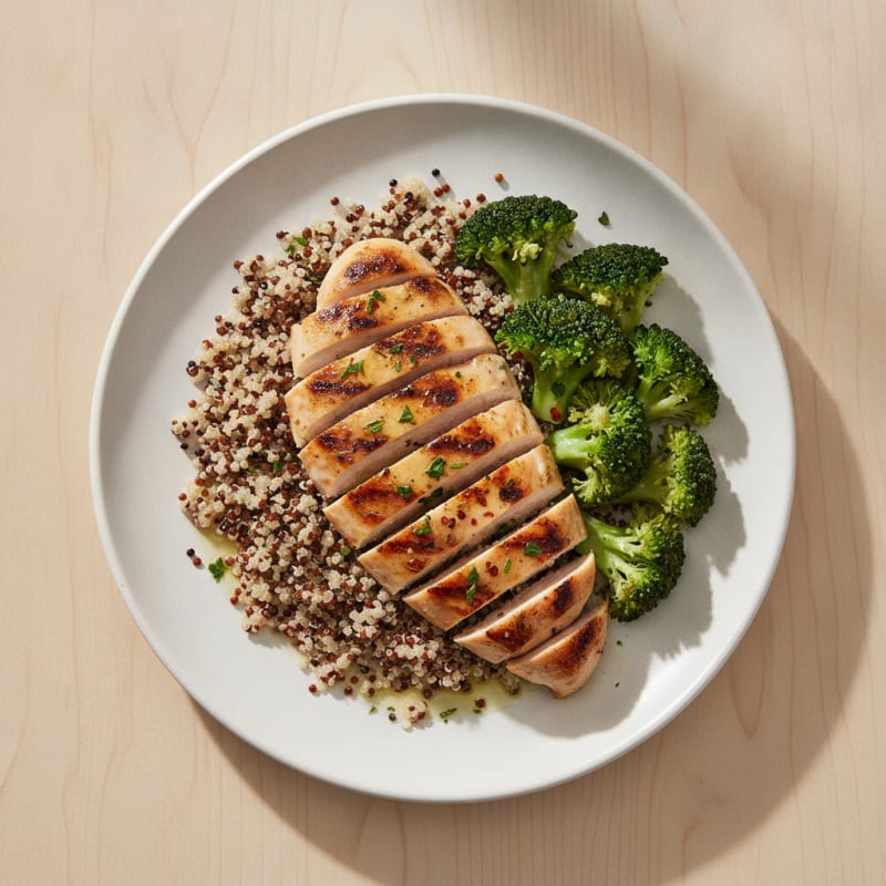 Grilled Chicken Breast with Quinoa and Steamed Broccoli