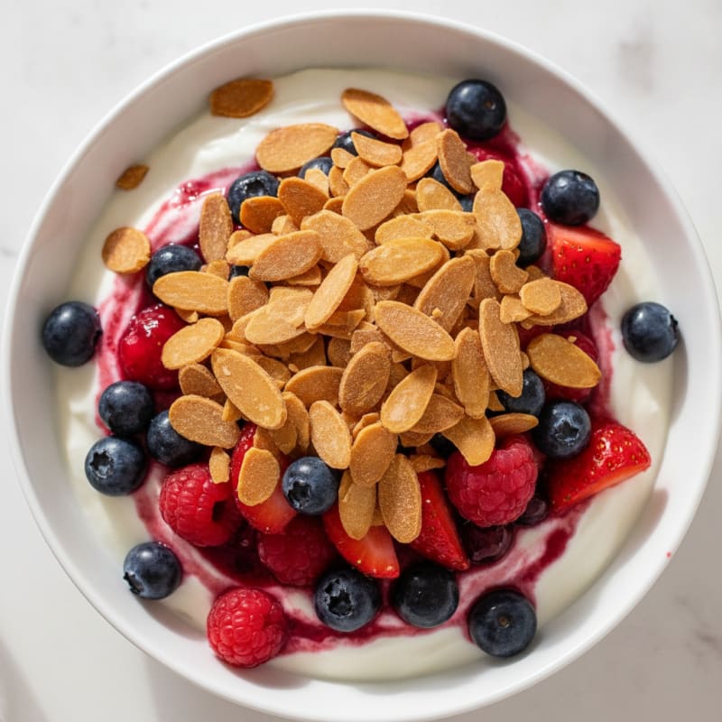 Greek Yogurt Protein Parfait with Mixed Berries and Almonds